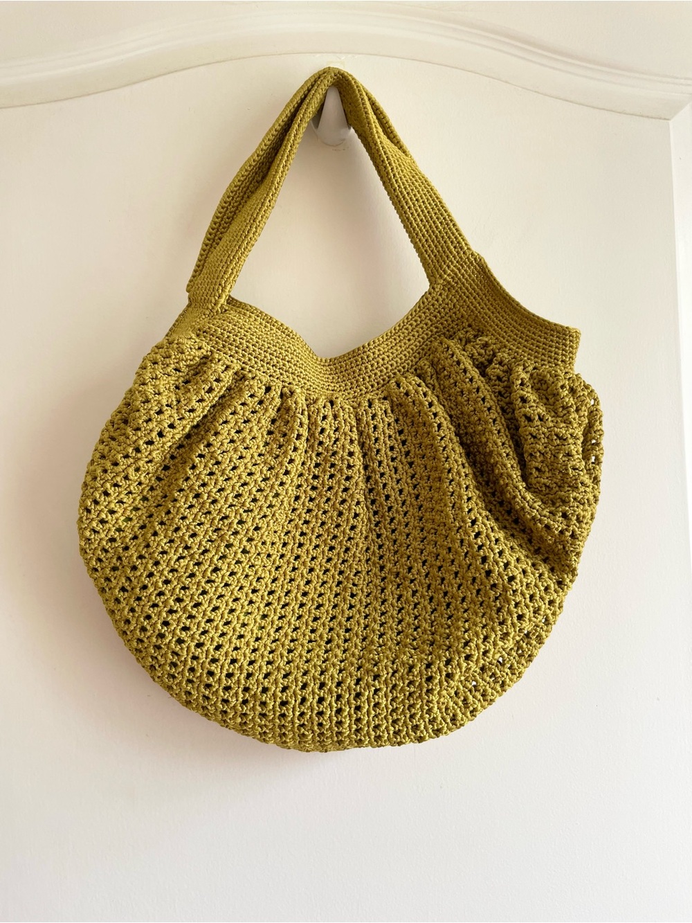 Women’s Crochet Knit Hobo Shoulder Bag Purse Chartreuse Green Boho Artsy - Picture 2 of 7